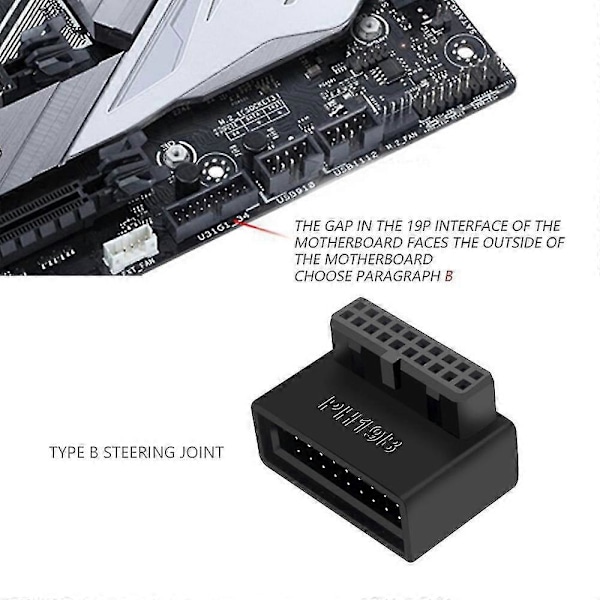 Ph19b Usb 3.0 Sisäinen Header Usb3.0 19/20p Liitin 90 Asteen Adapteri Muunnin yhteensopiva Tietokoneen Emolevy-B3 kanssa