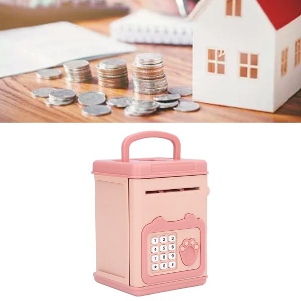 Fingeraftryk Adgangskode Kontant Sparegris til børn Auto rullepapir Interaktiv sparegris Elektronisk pengeautomat med børnemusik Pink Pink