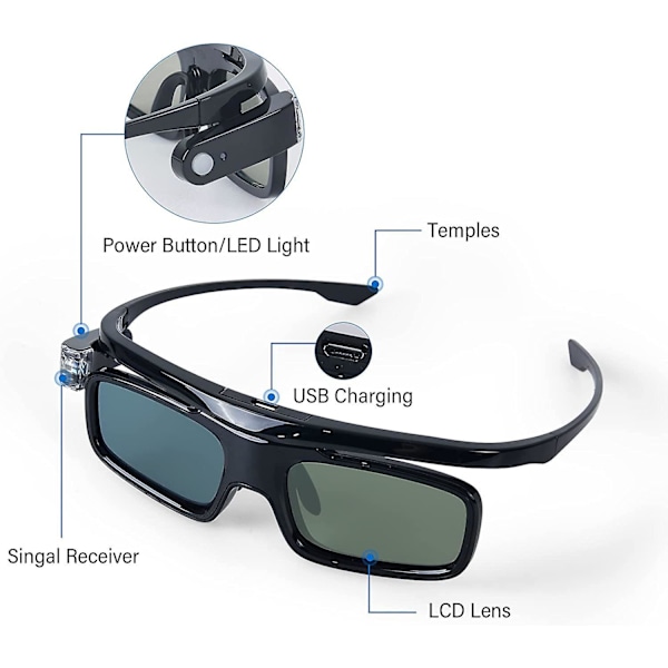 Aktiva slutare laddningsbara 3D-glasögon för DLP-Link-projektorer