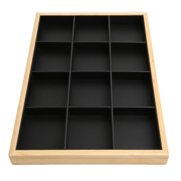 12 Grids smykkebrett Organizer PU skinn svart smykkevisningsbrett for kvinner jente