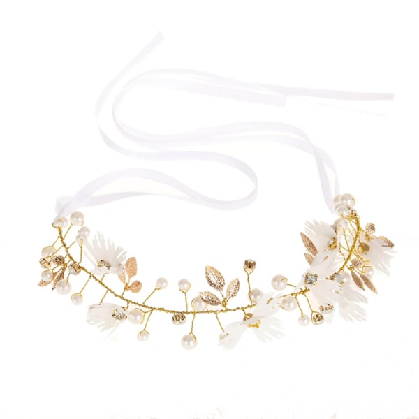 Blommig bröllopsdiadem vit strass falsk pärla glänsande elegant söt brud bröllopshuvudbonad