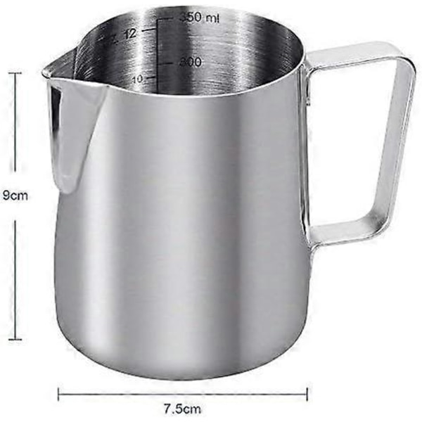 350ml Mjölkkanna 304 Rostfritt Stål Mjölkkanna Graverad Gradering Inuti för Mjölkskumning, Cappuccino