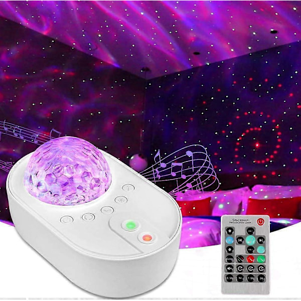 Nattlampa för Barn, LED Stjärnklar Himmel Projektor Nattlampa, Galax- och Havsvågsprojektionslampa med Färgljus, Bluetooth-musik och Fjärrkontroll