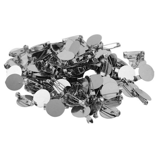 100 st Brooch Clasps Pin Trays Metall Robust Hållbar Enkel Design Blank Button Badge för DIY Smycken Hantverk Tillverkning 20mm