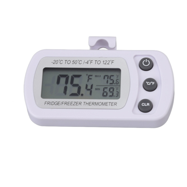 Køleskabs termometer hukommelsesfunktion ABS krop hvid °C °F skiftet lille kompakt digital fryser termometer med krog