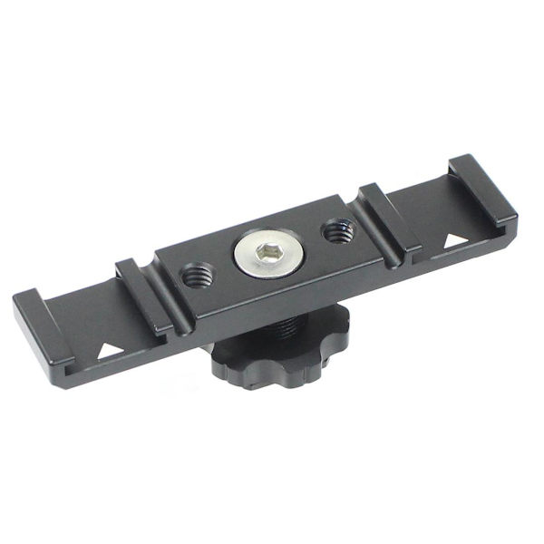 Hot Shoe Mount Bracket Dubbel Hot Shoe Extension Bar, Aluminium monteringsplatta Adapter, Dual Extension Hot Shoe för LED-videoljus, skärmar