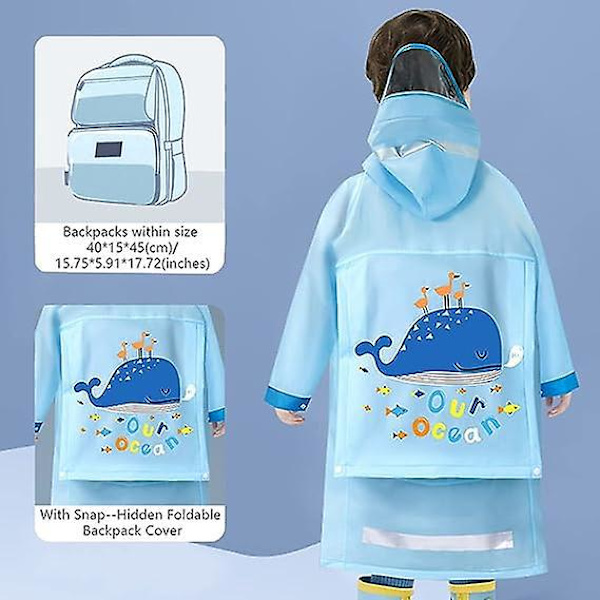 Lätt återanvändbar regnponcho för barn, 1-8 år, söt tecknad design för pojkar och flickor