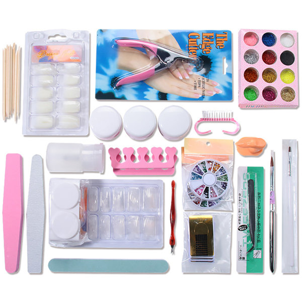 DIY Nail Art Sæt Akryl pulver neglespidser Nail Art Tools Kit til hjemmeneglesalon