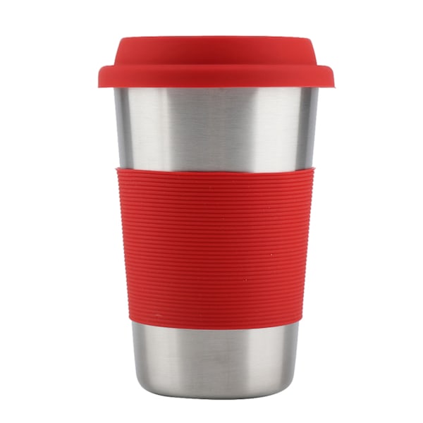 500ml Rostfritt Stål Mugg Dricka med Silikonlock & Lock Värmeisolering Vattenflaska (Röd)
