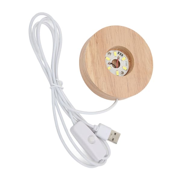 LED-lysfod USB-interface Egetræsmateriale Rund 2 cm/0,8 tommer tykkelse Glødende dekorativ displaylampe til hjemmet 5V Hvid lysfod