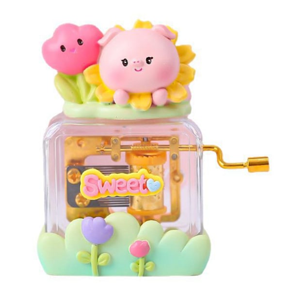 Hand Crank Music Box Excellent Movement Cute Cartoon Appearance Colored Music Box for Decoration Gift Pink Pig