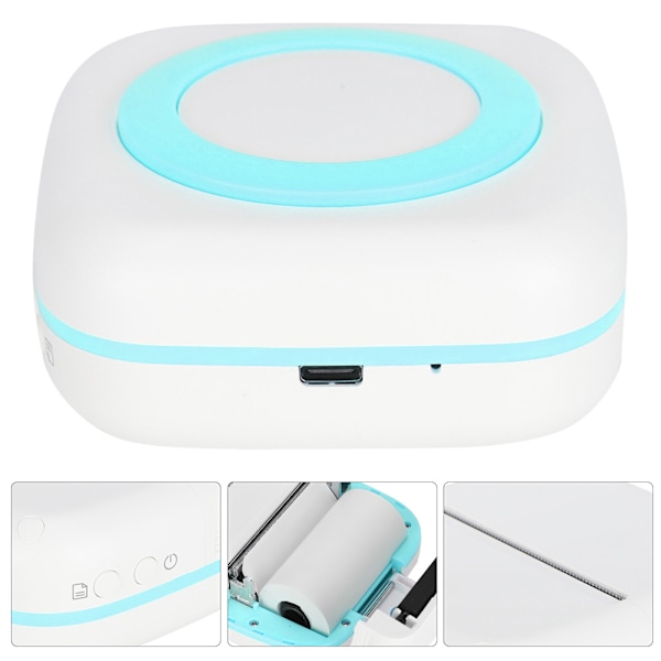 Mini-skrivare 200DPI Bärbar 8,8x8,5x3,7cm TypeC Termisk Skrivar Enhet med 800mAh Batteri(Blå )