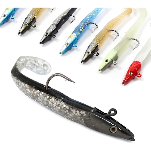 10 stk. myke fiskesluker jigg hode med T-hale myke fiskebaiter 11 cm 18,5 g