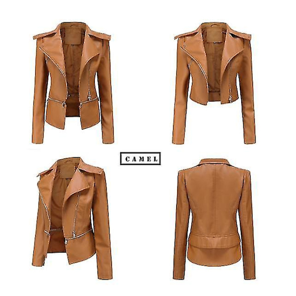 Læder Casual Dame Zipper Jakke med Aftagelig Kant - 5 Farver Tilgængelige