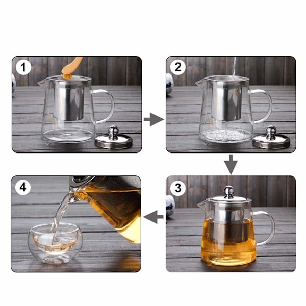 Glas tekande med aftagelig rustfrit stål filter tekande blomstrende og løs blad te kander
