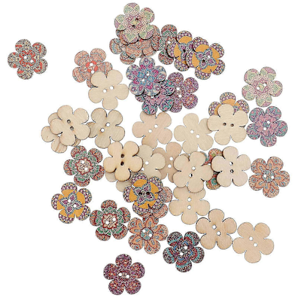 100 stk. Fargerike Knapper DIY Håndverksprosjekter Dekorasjoner Blomster Syknapper Blandede Treknapper Treblomstknapp