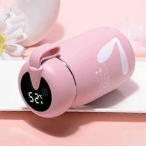 Vattenflaska Termosmugg 304 Rostfritt Stål Vattenflaska Temperatur LED-Display (Kapacitet: 320ML, Färg: Rosa)