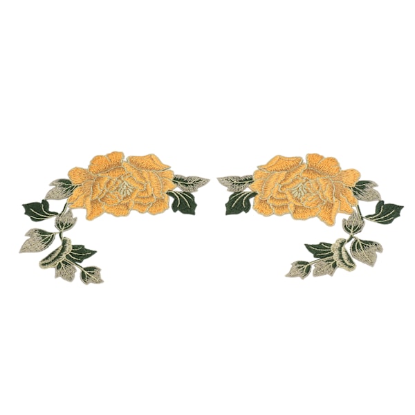 1 par blomsterbroderi patches smukke blomstermønster broderede applikation stryge på patches til DIY tøj gul
