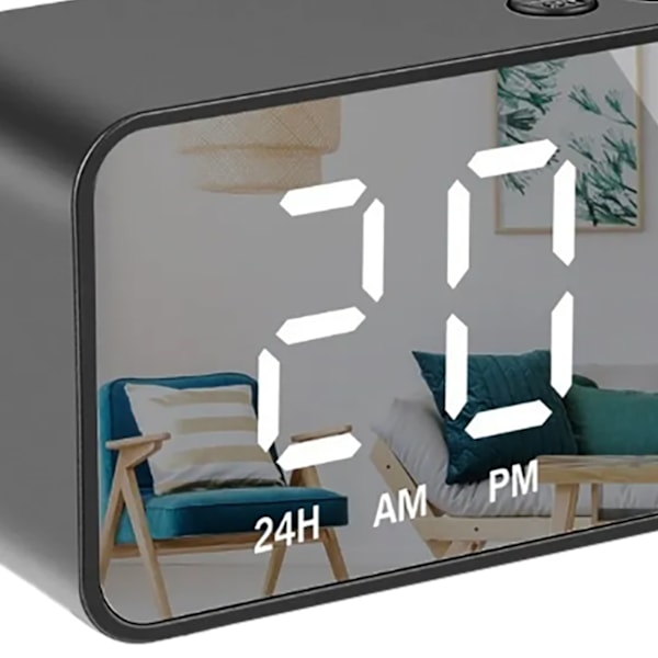 Intelligent digital display väckarklocka multifunktionell Bluetooth 5.0 spegelfinish smart högtalare för sovrum