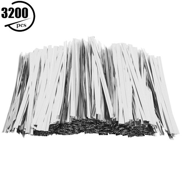 3200 STK PET Twist Slips 10cm for godteri Brødpose Emballasje Lolipop Dessertforsegling Sølv 10cm/3200stk