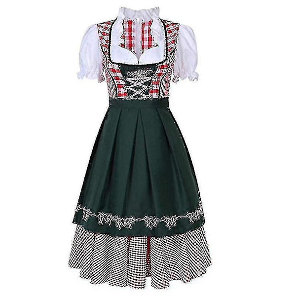 Tysk Rutete Dirndl Kjole Oktoberfest Kostyme for Kvinner XXL Grønn