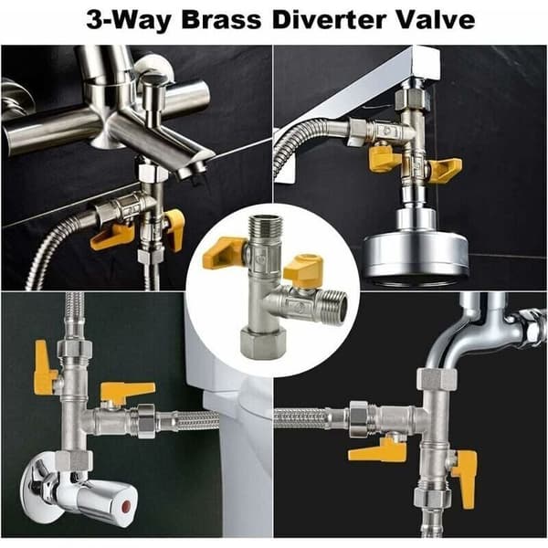 – 3-vejs G 1/2 messingventil – T-fitting til bruser – Nem installation mellem bruserarm og brusehoved – Korrosionsbestandig