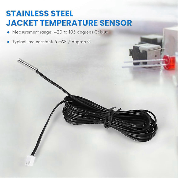 2 m NTC termistor temperatursensor vattentät sond kabel 10 K 1% 3950 svart