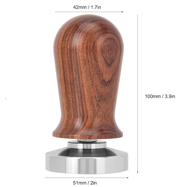 Kaffe Tamper i Træ med Flade Bund i Rustfrit Stål (51mm)