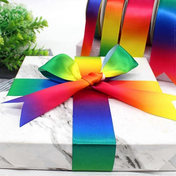 25 Yards 20mm Bredd Satin Regnbågsband för Julinslagning, Flerfärgat Band för DIY Presentförpackning, Bröllopsfestdekorationer