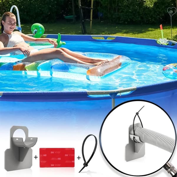 2-delt poolslangeholder, plastik poolslangestøtte, poolvandslangeholder til poolslanger op til 38 mm, grå