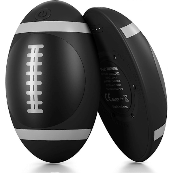 Genopladelig USB Lomme Håndvarmer, 2 i 1 Magnetisk Bærbar Kreativ Teknologi Gave til Mænd, Kvinder (Rugbyformet-Sort)