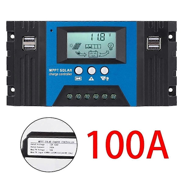100A MPPT Solar Opladningscontroller Dobbelt USB LCD Display 12V/24V Auto Solar Cell Panel Oplader Regula