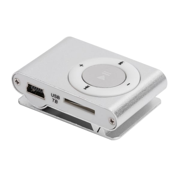Bärbar digital musikmediaspelare MiniMP3 BackClip-spelare med hörlurar och USB -kabel (silver)