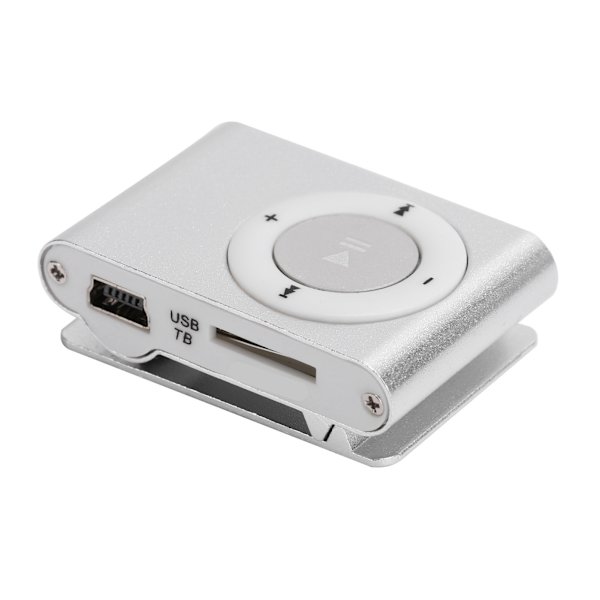 Kannettava digitaalinen musiikkimediasoitin MiniMP3 BackClip-soitin kuulokkeilla ja USB kaapelilla (hopea)
