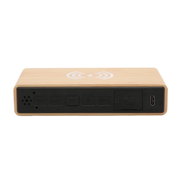 Træ Digitalt Vækkeur med Trådløs Opladning 3 Niveauer Dimmer Træ LED Digitalt Ur