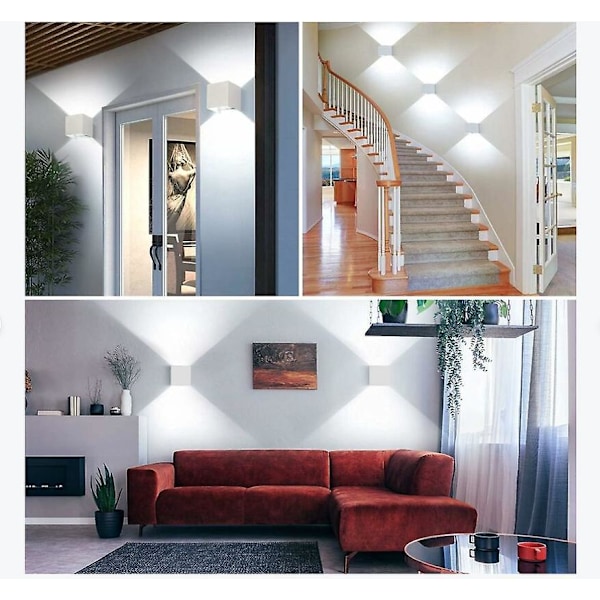 12W Indendørs/Udendørs Væglampe, IP65 Vandtæt LED Væglampe Dæmpbar Lys Op og Ned Design 6000K, Hvid 10cm