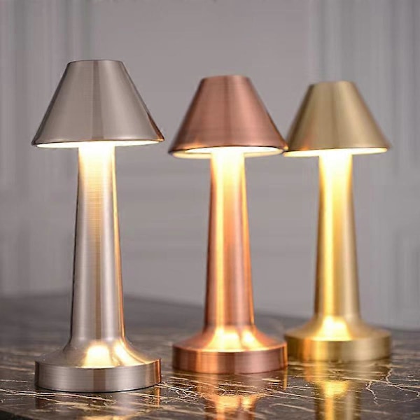 Genopladelig LED Bordlampe Touch Sensor Skrivebordslampe Svampelampe Soveværelse Restaurant Bar Kaffebar Indretning Guld A