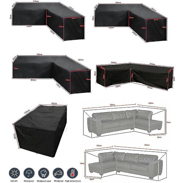 Vattentät Utomhus Sektionsmöbelöverdrag för Hörnsoffa 215*215*87cm