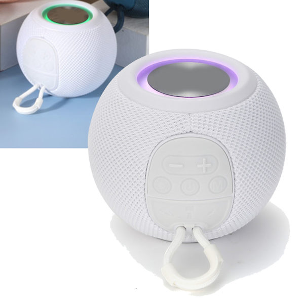Bluetooth trådlös minihögtalare, bärbar tyghögtalare, laddningsbar högtalare för hem, sovsal, fest, vit