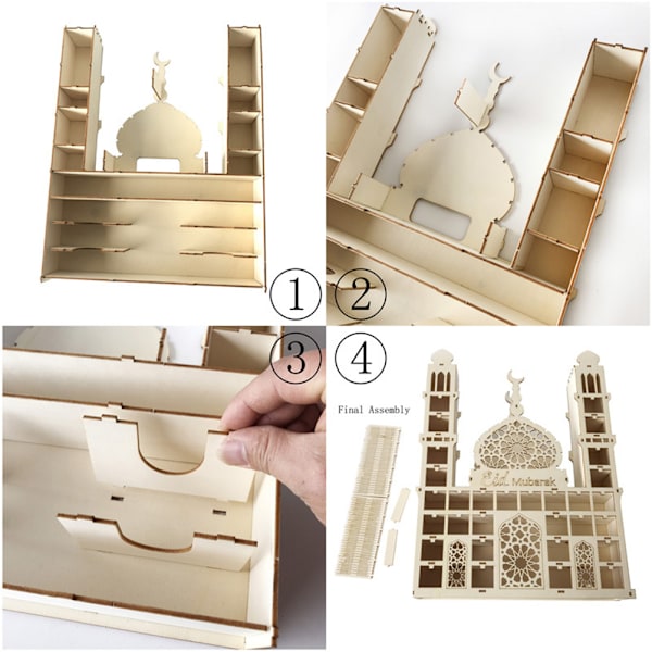 Ramadanin adventtikalenteri, puinen koriste, Eid Mubarak -laskentakalenterikoriste LED-valoilla