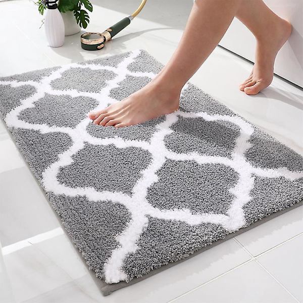 Marokkansk Mønstret Skridsikker Bademåtte - Blød Mikrofiber, Absorberende, Maskinvaskbar - Grå (41 x 61 cm)