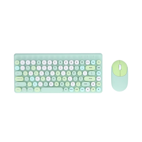 USB Tangentbord Mus Trådlös Söt Mix Färg 86 tangenter Retro Rund Konkav Keycap 1200DPI Gaming Tangentbord Mus Grön
