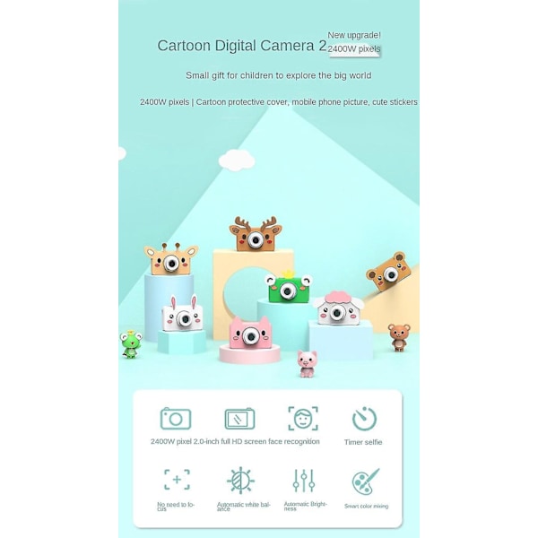 Børnekamera med 2400w Pixels | Silikon Tegneserie Telefonetui | Fødselsdagsgave til Piger og Drenge | Frødesign | 16GB