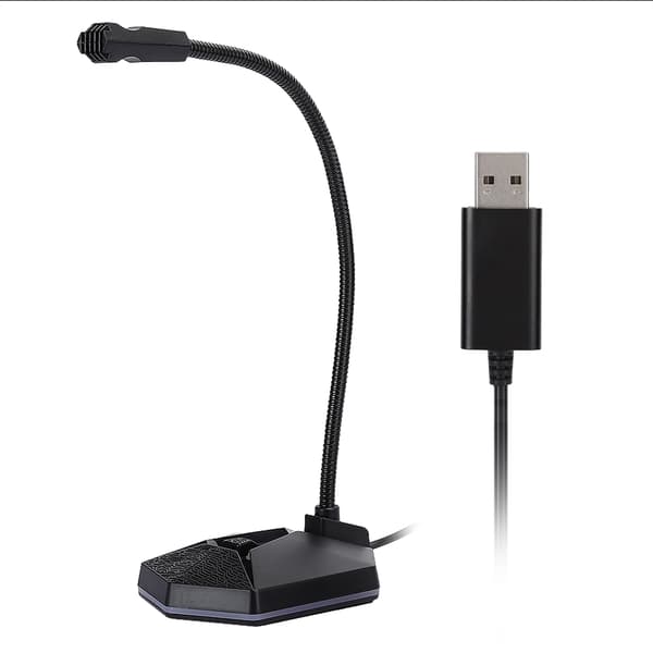 Computer Mikrofon RGB USB Bøjelig 360 Grader Omnidirektionel Driverfri PC Desktop Mike