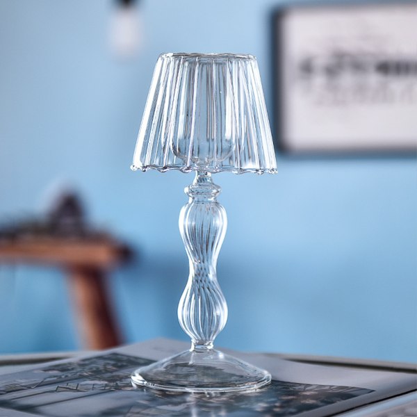 Glaslysestage Tansparent Bordlampe Form Lysestageholder til Din