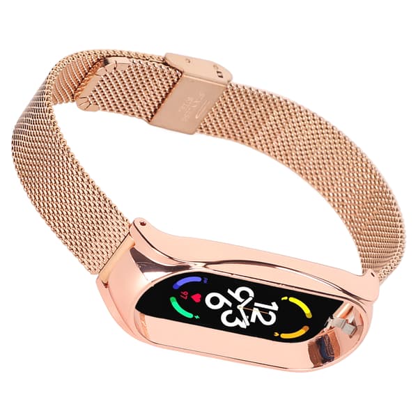 Rustfritt stål mesh reim moteriktig pustende fleksibel erstatningsbånd tilbehør passer for Mi Band 7 Rose Gold