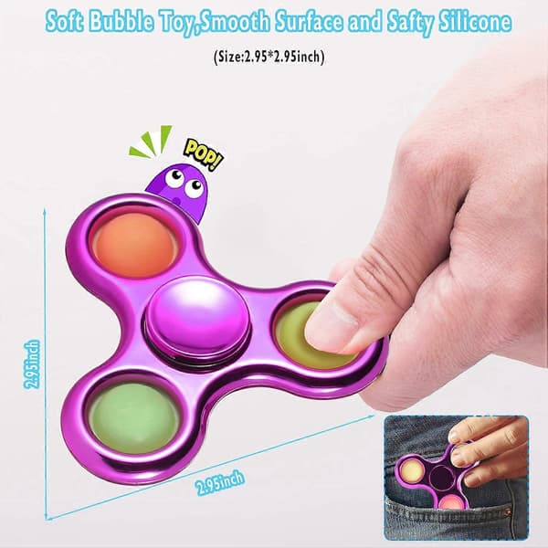 Pop Fidget Spinner, Enkel Sensorisk Fidget Spinner Leke Push Pop Boble Spinner Leke for Stressreduksjon og Angstdemping Håndleke for Barn - Rosa
