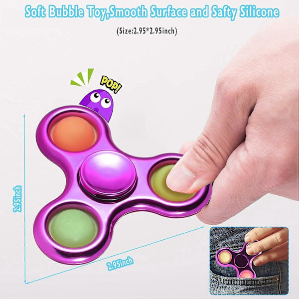 Pop Fidget Spinner, Enkel Sensorisk Fidget Spinner Leksak Tryck Pop Bubbla Spinner Leksak för Stressreducering och Ångestlindring Handleksak för Barn - Rosa