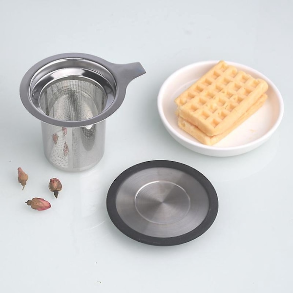 Te-si  med Ekstra Fint Net og Silikonlåg 304 Rustfrit Stål Løste  Te-infuser Steeper Kurvfilter til Tekande og Kop