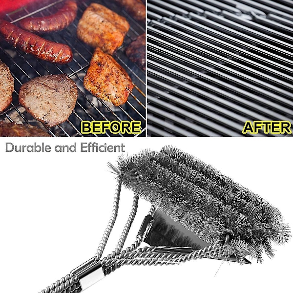 3-i-1 BBQ-rengjøringsbørste med børster i rustfritt stål og skrape for effektiv grillrengjøring